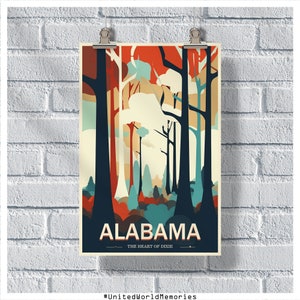 Poster di viaggio dell'Alabama, The Heart Of Dixie Poster, Alabama Vintage Poster, Wall Decor, State Poster, Alabama Print, Alabama Retro Poster