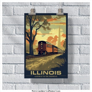 Poster di viaggio dell'Illinois, Poster dell'Illinois, Poster vintage dell'Illinois, Decorazione della parete, Poster dello stato dell'Illinois, Stampa dell'Illinois, Poster retrò dell'Illinois