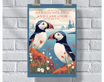 Newfoundland and Labrador Poster, Puffins Poster, NL Canda Poster, Wall Decor, Canada Art, Canada Gift, Newfoundland Poster, Puffins Gift