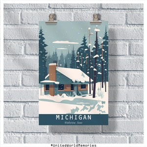 Pôster de viagem de Michigan, pôster do estado de Wolverine, pôster vintage de Michigan, decoração de parede, pôster do estado, impressão de Michigan, pôster retrô de Michigan