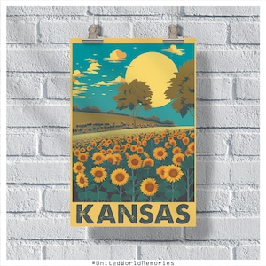 Kansas Travel Poster, Sunflower State Poster, Kansas Vintage Poster, Wall Decor, Kansas Print, Kansas Retro Poster, Kansas US Poster