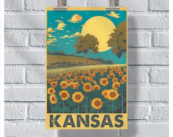 Kansas Travel Poster, Sunflower State Poster, Kansas Vintage Poster, Wall Decor, Kansas Print, Kansas Retro Poster, Kansas US Poster