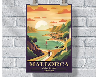 Mallorca Travel Poster, Mallorca Cycling Poster, Spain Poster, Mallorca Wall Art, Mallorca Gift Idea, Mallorca Vintage Poster