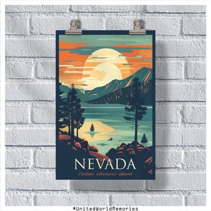 Nevada Travel Poster, Nevada Welcome To Adventure Poster, Nevada Vintage Poster, Wall Decor, State Poster, Nevada Print, Nevada Retro Poster