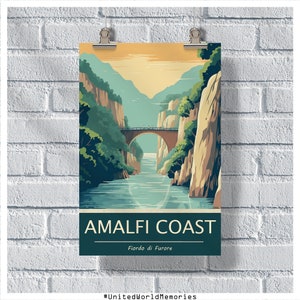 Amalfi Travel Poster, Fiordo di Furore Poster, Italy Poster, Amalfi Wall Art, Amalfi Coast Gift Idea, Amalfi Coast Italy Vintage Poster