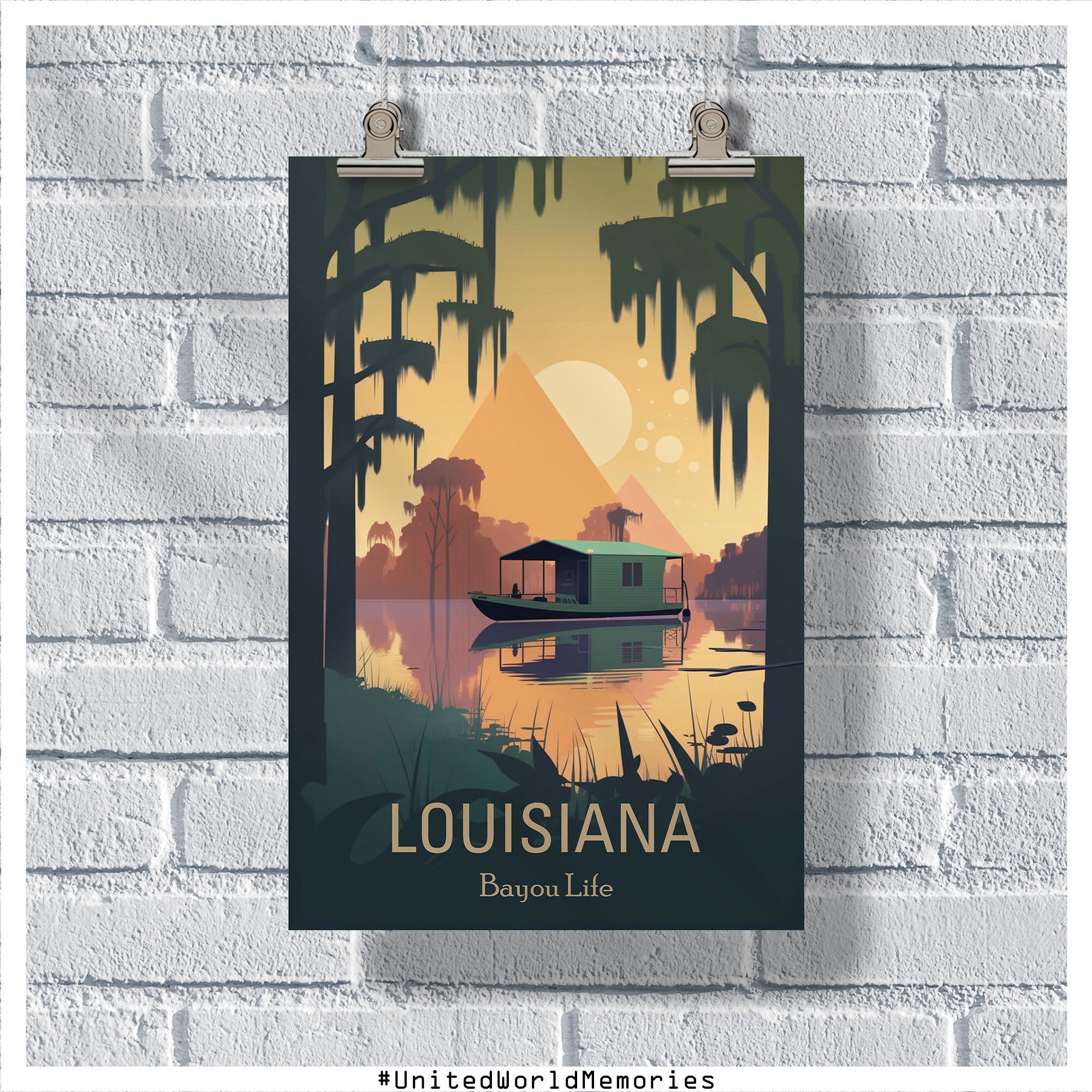Louisiana Travel Poster, Bayou Beauty Poster,Louisiana Vintage Poster, Wall Decor, State Poster, Louisiana Print, Louisiana Retro Poster