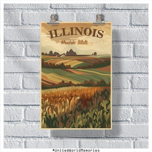 Poster di viaggio dell'Illinois, Poster dell'Illinois, Poster vintage dell'Illinois, Decorazione della parete, Poster dello stato della prateria, Stampa dell'Illinois, Poster retrò dell'Illinois