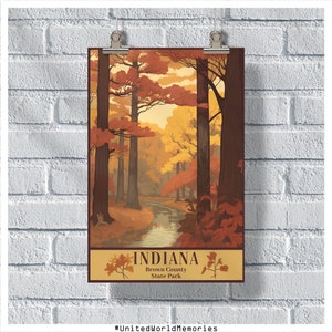 Indiana Travel Poster, Indiana Poster, Indiana Vintage Poster, Wall Decor, Indiana Print, Indiana Retro Poster, Brown County State Park Art