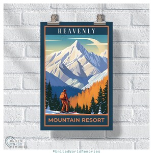 Heavenly Mountain Resort Heavenly Heights Poster, California Nevada Ski Resort Print, Snowboarding Wall Art, Lake Tahoe Gift