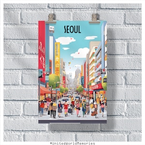 Seoul Myeongdong Shopping Street Poster, Seoul Travel Poster, South Korea Poster, Seoul Vintage Retro Poster, Korea Wall Art