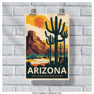 Poster di viaggio dell'Arizona, Poster dello stato del Grand Canyon, Poster vintage dell'Arizona, Decorazione della parete, Poster dello stato, Stampa dell'Arizona, Poster retrò dell'Arizona