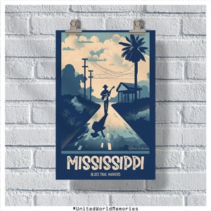 Mississippi Travel Poster, Blues Trail Markers Poster, Mississippi Vintage Poster, Wall Decor, Mississippi Print, Mississippi Retro Poster