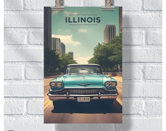 Route 66 begint-poster, reisafdruk Illinois