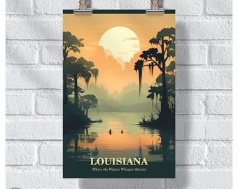 Bayou Reflections Wall Art Louisiana Print – Tranquil Southern Swamp Poster – Rustic Bayou Decor for Home, Nature Landscape Gift Idea