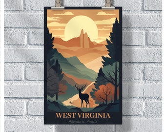 West Virginia Travel Poster, West Virginia Adventure Awaits Poster, West Virginia Vintage Poster, Wall Decor, West Virginia Print, WV Poster