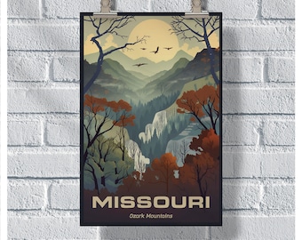 Missouri Travel Poster, Ozark Mountains Poster, Missouri Vintage Poster, Wall Decor, State Poster, Missouri Print, Missouri Retro Poster