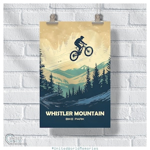 Cartel de Whistler Bike Park Trail Blazers, regalo de bicicleta de montaña, cartel de Columbia Británica de Canadá