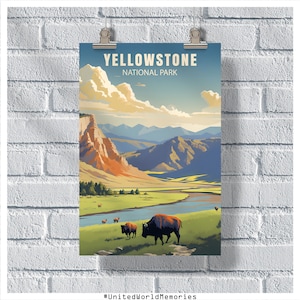 Yellowstone National Park Bison Roam Poster, Yellowstone National Park Poster, Yellowstone Print, National Parks Poster