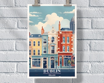 Cartel de Dublin Street Ireland, Impresión de viajes de Dublín, Cartel de Irlanda, Impresión retro de Dublín, Arte de la pared de Irlanda, Regalo de Dublín, Impresión de Irlanda