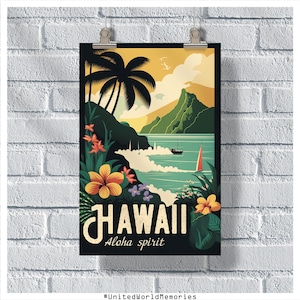 Poster di viaggio Hawaii, Poster Hawaii, Poster vintage Hawaii, Decorazione della parete, Poster di stato, Stampa Hawaii, Poster retrò Hawaii, Poster Aloha