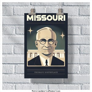Poster di viaggio del Missouri, Poster del luogo di nascita di Truman, Poster vintage del Missouri, Decorazione della parete, Poster dello stato, Stampa del Missouri, Poster retrò del Missouri