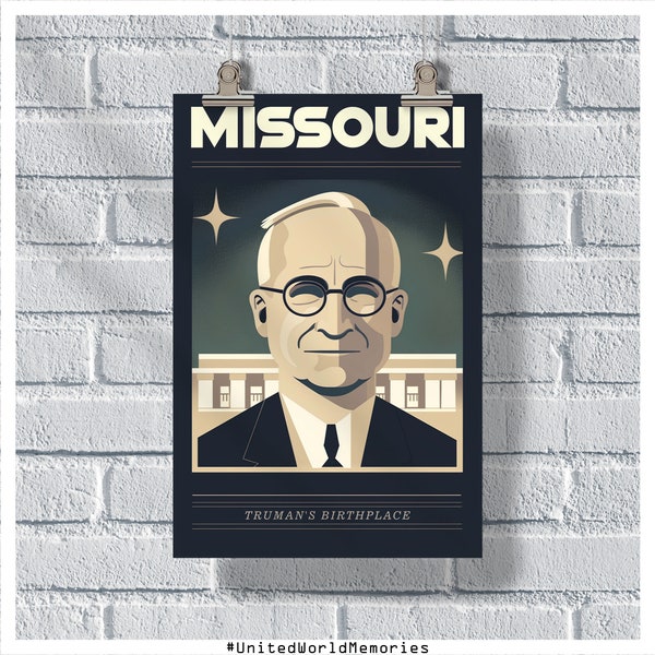 Missouri Travel Poster, Truman's Birthplace Poster, Missouri Vintage Poster, Wall Decor, State Poster, Missouri Print, Missouri Retro Poster