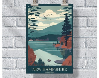 New Hampshire Poster, NH Lakes Region Poster, NH Poster, New Hampshire Vintage Poster, Wand Dekor, New Hampshire Print, New Hampshire Geschenk