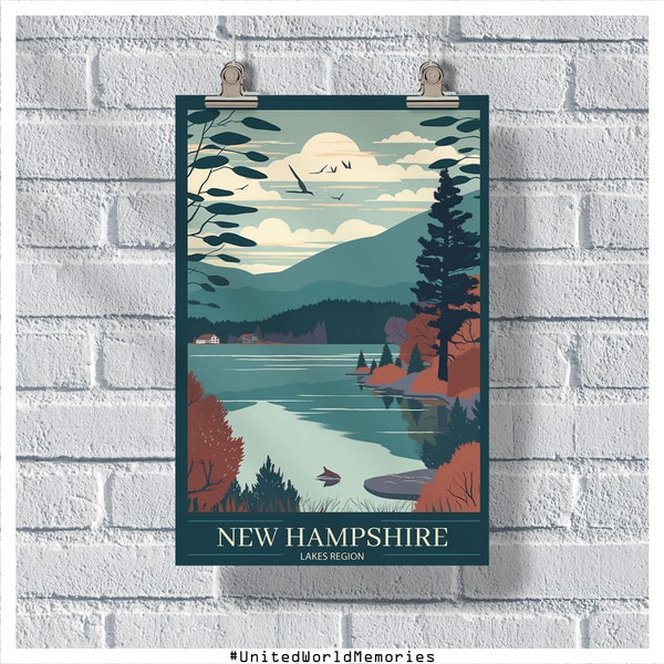 New Hampshire Poster, NH Lakes Region Poster, NH Poster, New Hampshire Vintage Poster, Wall Decor, New Hampshire Print, New Hampshire Gift