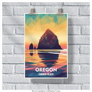Oregon Travel Poster, Cannon Beach Poster, Oregon Vintage Poster, Wall Decor, State Poster, Oregon Print, Oregon Retro Poster
