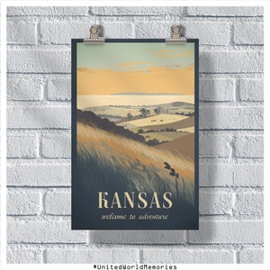 Poster di viaggio del Kansas, poster dello stato di girasole, poster vintage del Kansas, decorazione della parete, stampa del Kansas, poster retrò del Kansas, poster di benvenuto al Kansas