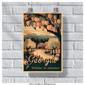 Georgia Travel Poster, Georgia Poster, Georgia Vintage Poster, Georgia Wall Decor, Poster dello stato di pesca, Georgia Print, Georgia Retro Poster