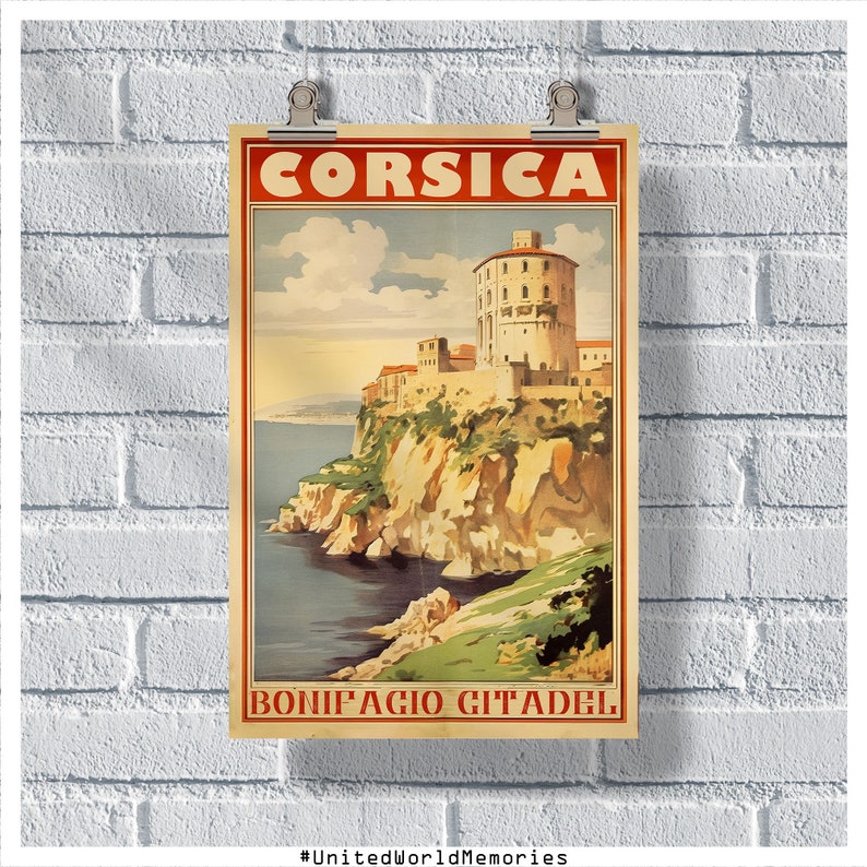 Corsica Travel Poster, France Poster, Bonifacio Citadel Poster, Corsica Wall Art, Corsica Gift Idea, Corsica France Vintage Poster image 1