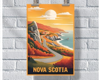 Nova Scotia Travel Poster, Cape Breton Highlands Poster, Canada Poster, Nova Scotia Vintage Poster, Wall Decor, Canada Art, NS Poster