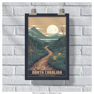 North Carolina Travel Poster, Appalachian Trail Poster, North Carolina Vintage Poster, Wall Decor, North Carolina Print, NC Retro Poster