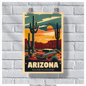 Arizona Travel Poster, Arizona Adventure Poster, Arizona Vintage Poster, Wall Decor, State Poster, Arizona Print, Arizona Retro Poster