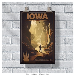 Poster di viaggio Iowa, Maquoketa Caves State Park Poster, Poster vintage Iowa, Decorazione della parete, Stampa Iowa, Poster retrò Iowa, Iowa Wall Art