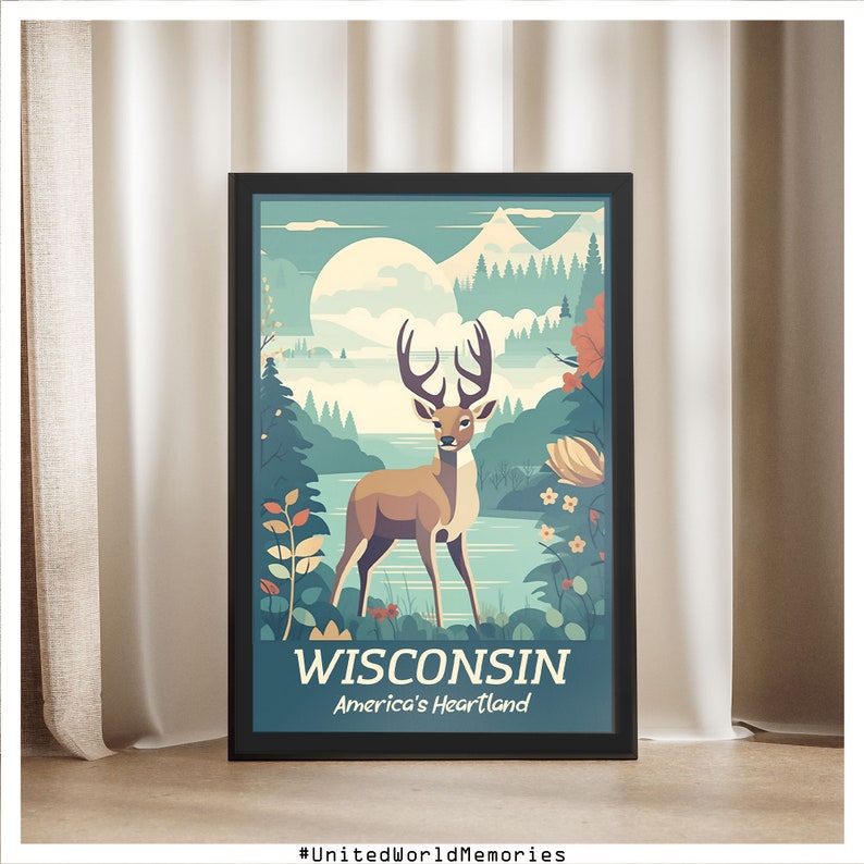 Wisconsin Travel Poster, America's Heartland Poster, Wisconsin Vintage ...