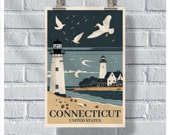 Connecticut Travel Poster, Connecticut US Poster, Connecticut Vintage Poster, Wall Decor, Connecticut Print, Connecticut Retro Poster
