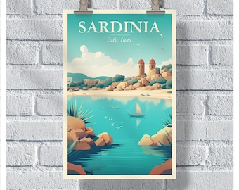 Sardinia Travel Poster, Cala Luna Poster, Italy Poster, Sardinia Wall Art, Sardinia Gift Idea, Sardinia Italy Vintage Poster, Sardinia Print