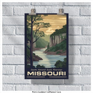 Poster di viaggio del Missouri, Poster di Ozarks, Poster vintage del Missouri, Decorazione della parete, Poster di stato, Stampa del Missouri, Poster retrò del Missouri