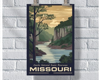 Missouri Travel Poster, Ozarks Poster, Missouri Vintage Poster, Wall Decor, State Poster, Missouri Print, Missouri Retro Poster
