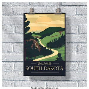 South Dakota Travel Poster, Black Hills Poster, SD Poster, Wall Decor, South Dakota Print, South Dakota Retro Poster, SD Gift