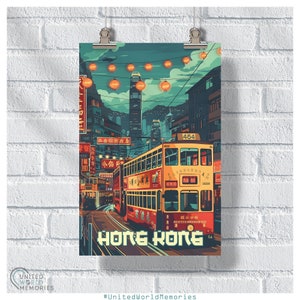 Hong Kong Nostalgic Tram Poster, Hong Kong Travel Print, China Retro Wall Art, China Gift