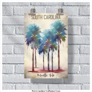 Poster di viaggio della Carolina del Sud, Poster dello stato di Palmetto, Poster vintage SC, Decorazione della parete, Stampa della Carolina del Sud, Poster SC, Regalo della Carolina del Sud