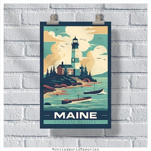 Pôster de viagem do Maine, pôster de bem-vindo ao Maine, pôster vintage do Maine, decoração de parede, pôster do estado, impressão do Maine, pôster retrô do Maine, arte de parede