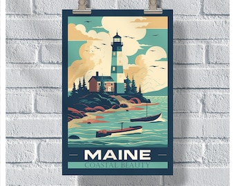 Maine Travel Poster, Welcome To Maine Poster, Maine Vintage Poster, Wall Decor, State Poster, Maine Print, Maine Retro Poster, Wall Art