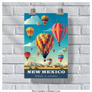 New Mexico Travel Poster, Albuquerque Balloon Fiesta Poster, New Mexico Vintage Poster, Wall Decor, New Mexico Print,New Mexico Retro Poster