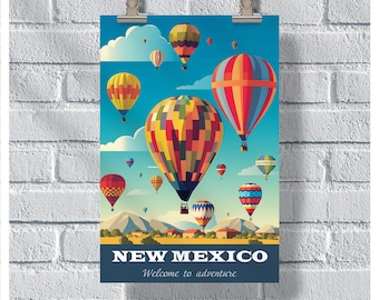 New Mexico Travel Poster, Albuquerque Balloon Fiesta Poster, New Mexico Vintage Poster, Wall Decor, New Mexico Print,New Mexico Retro Poster