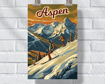 Aspen Snowmass Summit Splendor Poster, Ski Resort Colorado Print, Ski Snowboarding Retro Wall Art, Ski Lover Gift