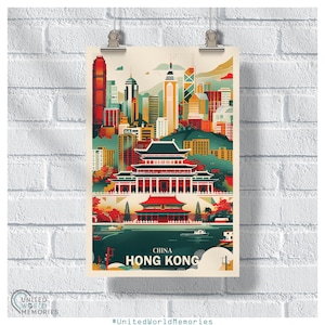 Hong Kong Cultural Fusion Poster, Hong Kong Travel Print, China Retro Wall Art, China Gift